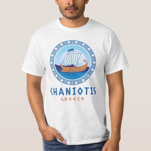 Chaniotis, Greece Greek Ship Men'sデザイン Tシャツ (正面)