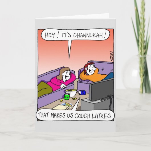 Channukah Greeting Card - Couch Latkes カード (正面)