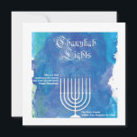 Chanukah Lights Holiday Card シーズンカード<br><div class="desc">A contemporary design with a blue, watercolor background and classic font that spells out "Chanukah Lights" over a white menorah. Vecteezy Jewish Candlesticks. The card is easy to customize with your wording, font, font color, paper shape options and choice of six paper types. Not exactly what you're looking for? All...</div>