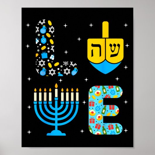 Chanukah Menorah Dreidel Icons Hanukkah Love Celeb ポスター (正面)