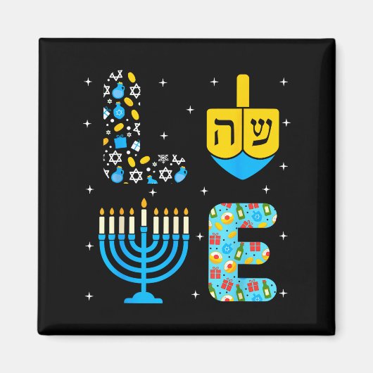 Chanukah Menorah Dreidel Icons Hanukkah Love Celeb マグネット (正面)