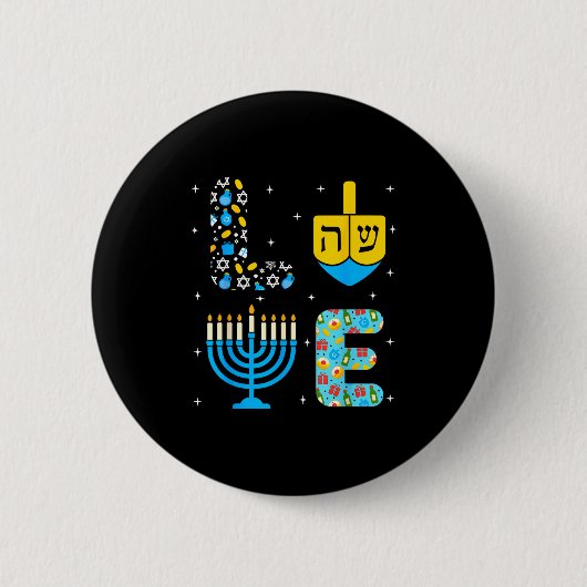 Chanukah Menorah Dreidel Icons Hanukkah Love Celeb 缶バッジ (正面)