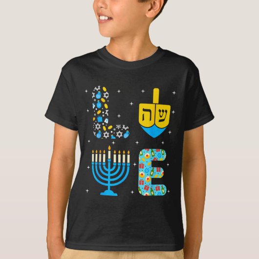 Chanukah Menorah Dreidel Icons Hanukkah Love Celeb Tシャツ (正面)