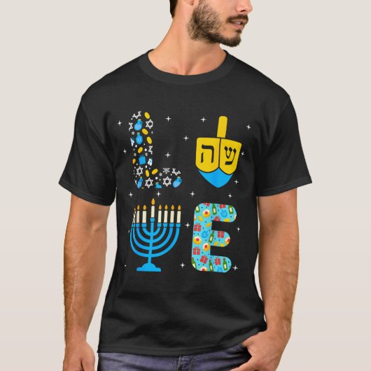 Chanukah Menorah Dreidel Icons Hanukkah Love Celeb Tシャツ (正面)