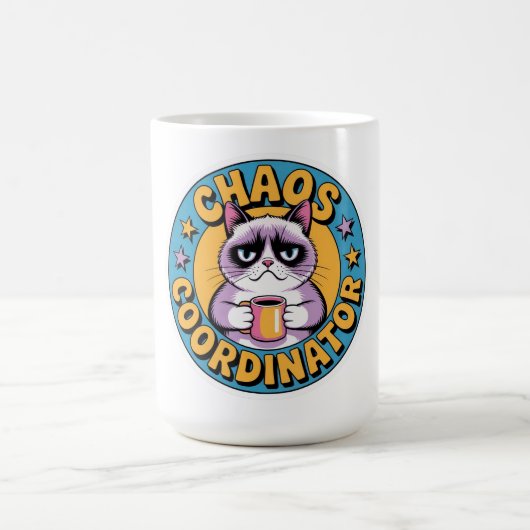 Chaos Coordinator Cat Sticker - Funny Grumpy Coffe コーヒーマグカップ (中央)