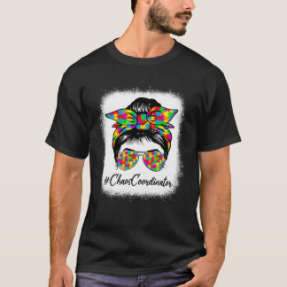 Chaos Coordinator Messy Bun Women Autism Awareness Tシャツ