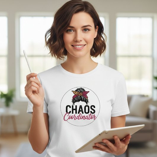 Chaos Coordinator Shirt with Messy Bun and Leopard Tシャツ