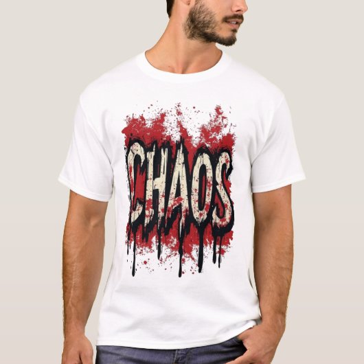Chaos Distressed Grunge Typography - エッジーなスプラッター Tシャツ (正面)