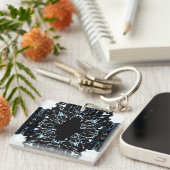 Chaotic Abstract Blue on Black and White Fluid Art キーホルダー (正面右)