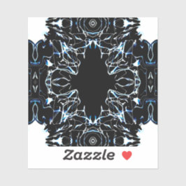 Chaotic Abstract Blue on Black and White Fluid Art シール