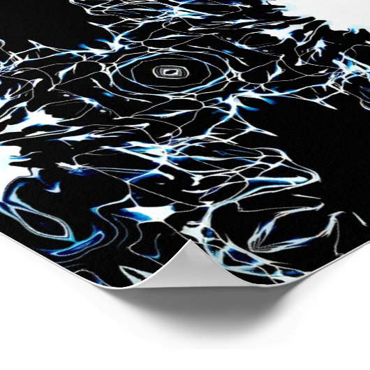 Chaotic Abstract Blue on Black and White Fluid Art ポスター (角)