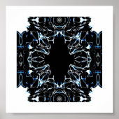 Chaotic Abstract Blue on Black and White Fluid Art ポスター (正面)