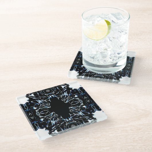 Chaotic Blue Abstract Acrylic Paint Pour Fluid Art ガラスコースター (アングル)