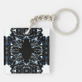 Chaotic Blue Abstract Acrylic Paint Pour Fluid Art キーホルダー