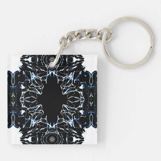 Chaotic Blue Abstract Acrylic Paint Pour Fluid Art キーホルダー (裏面)