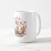 Chaotic Cat Couple – かわいい愛のステッカー コーヒーマグカップ (正面右)
