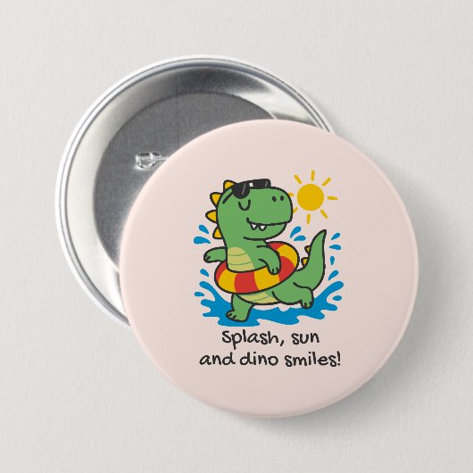 Chapa divertida con dinosaurio veraniego para niño 缶バッジ (正面&裏面)