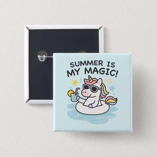 Chapa divertida “Summer is my magic” con unicornio 缶バッジ (正面&裏面)
