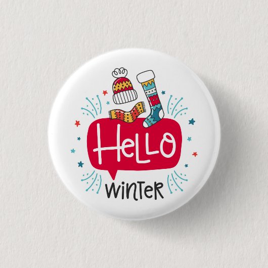 chapa redonda navideña hello winter 缶バッジ (正面)