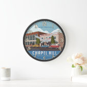 Chapel Hill North Carolina Historic Travel Poster ラージ壁時計 (ホーム)