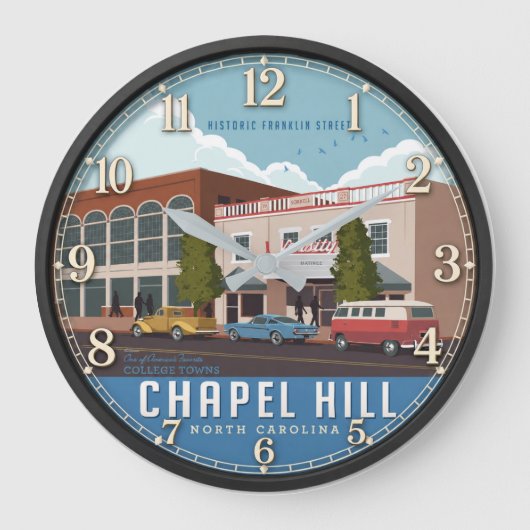 Chapel Hill North Carolina Historic Travel Poster ラージ壁時計 (正面)