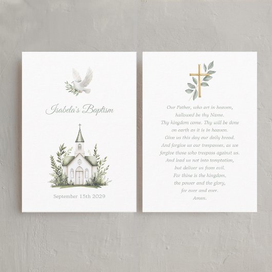 Chapel Paptism White Dove, Green Prayer Card 名刺