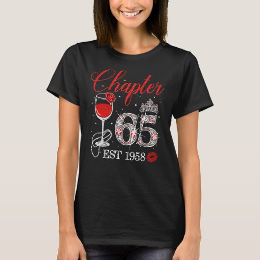 Chapter 65 Years EST 1958 65誕生日Red Rose W Tシャツ (正面)