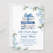 chapter begins, blue bow books floral baby shower  招待状 (正面)