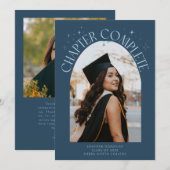 Chapter Complete Navy Blue Arch Frame Photo Grad 案内状 (正面/裏面)