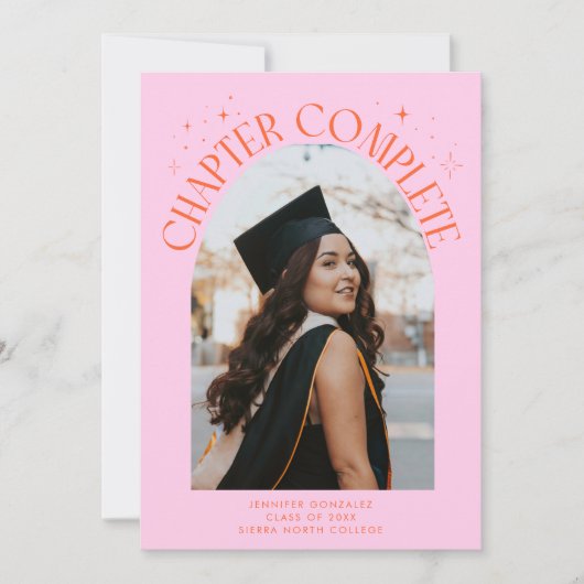Chapter Complete Orange Arch Frame Photo Grad 案内状 (正面)
