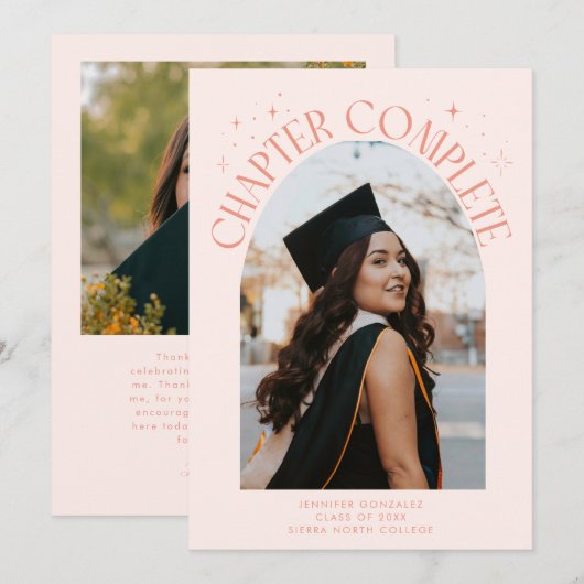 Chapter Complete Peach Arch Frame Photo Grad 案内状 (正面/裏面)