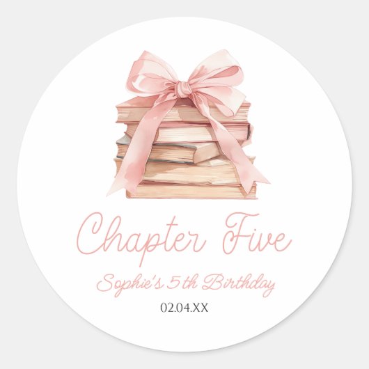 Chapter Five ピンクのリボンの本 5歳の誕生日パーティー ラウンドシール (正面)