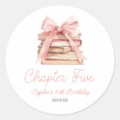 Chapter Five Pink Bow Books 5th Birthday Party ラウンドシール (正面)