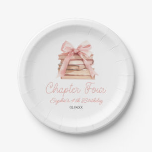 Chapter Four ピンク リボン ブック 4歳の誕生日パーティー ペーパープレート