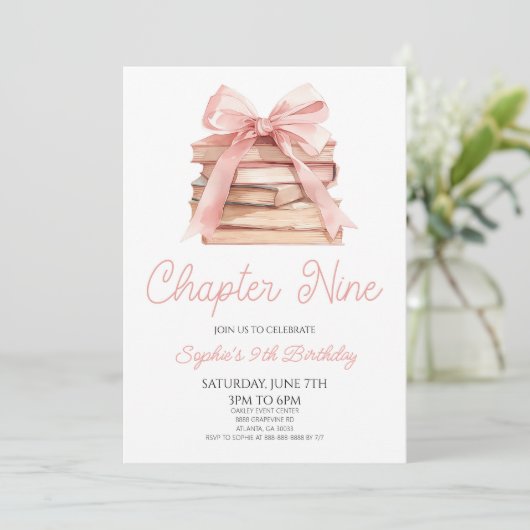 Chapter Nine Pink Bow Books 9th Birthday Party 招待状 (スタンド正面)