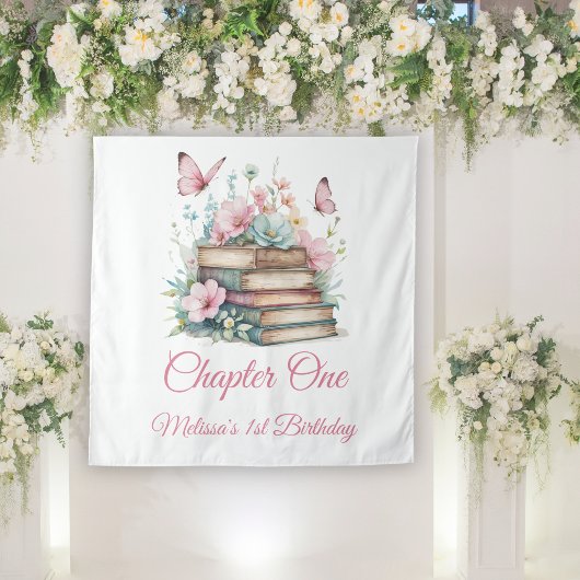 Chapter One 1st Girl Book First Birthday Backdrop タペストリー
