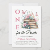 Chapter One For The Books Pink Girl First Birthday 招待状 (正面)