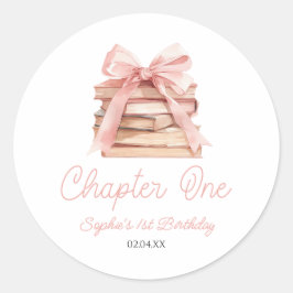 Chapter One Pink Bow Books 1st Birthday Party ラウンドシール