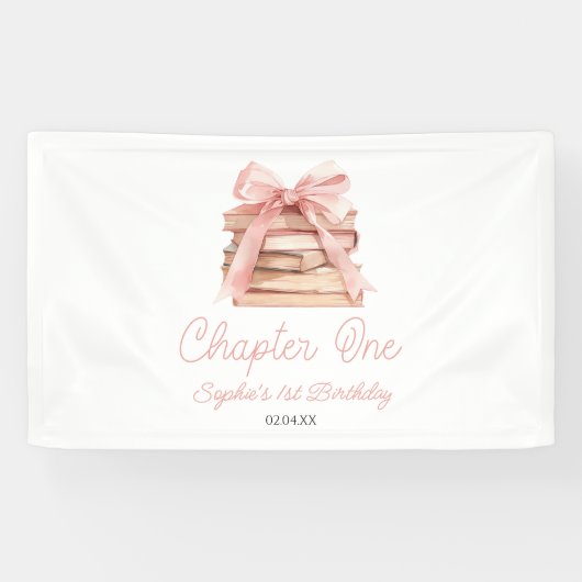 Chapter One Pink Bow Books 1st Birthday Party 横断幕 (横)