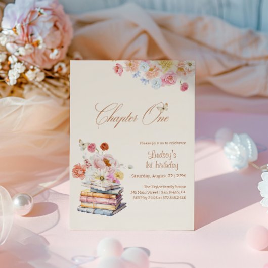 Chapter One Storybook 1st Birthday Floral Boho 招待状