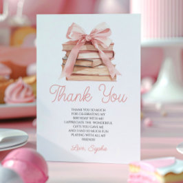Chapter Storybook Pink Bow Books Birthday Party サンキューカード