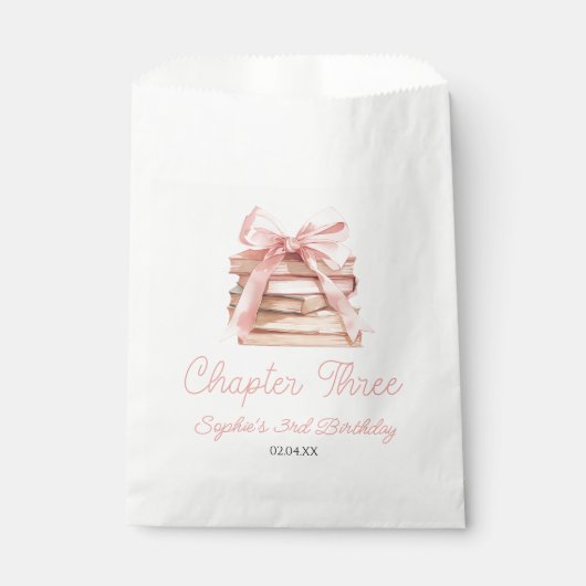 Chapter Three Pink Bow Books 3rd Birthday Party フェイバーバッグ (正面)