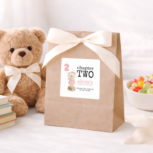 Chapter Two Bear Books Girl 2nd Birthday Thanks スクエアシール