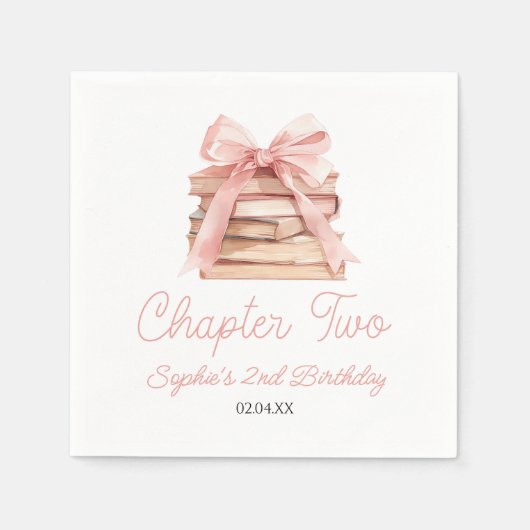 Chapter Two Pink Bow Books 2nd Birthday Party スタンダードカクテルナプキン (正面)