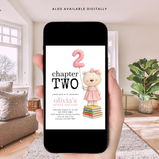 Chapter Two Teddy Bear Book Girl 2nd Birthday Pink 招待状
