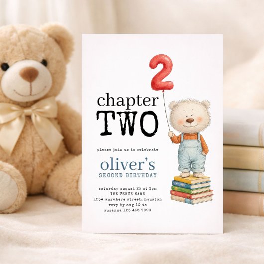Chapter Two Teddy Bear Books Boy 2nd Birthday 招待状