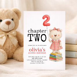 Chapter Two Teddy Bear Books Girl 2nd Birthday Red 招待状