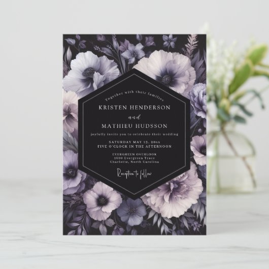 Charcoal Amethyst Bloom Wedding 招待状 (スタンド正面)