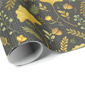 Charcoal and Yellow Fall Gift Wrap Ginkgo Leaves ラッピングペーパー (ロールコーナー)
