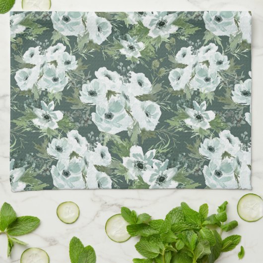 Charcoal Anemones キッチンタオル (折り畳み)